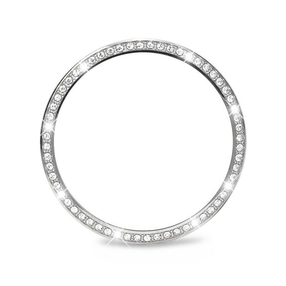 For Samsung Galaxy Watch8 40mm Diamond Bezel and Solid Color Stitched Silicone Watch Band(Official Yellow Silver)