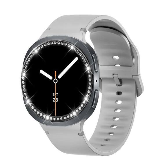 For Samsung Galaxy Watch8 40mm Diamond Bezel and Solid Color Stitched Silicone Watch Band(Gray Black)