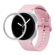 For Samsung Galaxy Watch8 44mm Rhombic Texture Bezel and Solid Color Stitched Silicone Watch Band(Light Pink Silver)