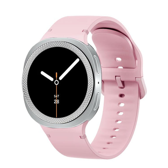 For Samsung Galaxy Watch8 44mm Rhombic Texture Bezel and Solid Color Stitched Silicone Watch Band(Light Pink Silver)