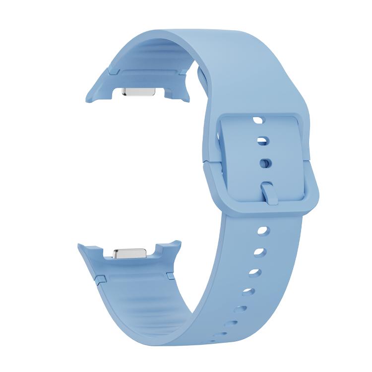For Samsung Galaxy Watch8 44mm Rhombic Texture Bezel and Solid Color Stitched Silicone Watch Band(Light Blue Silver)