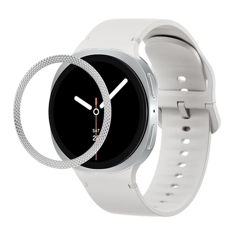 For Samsung Galaxy Watch8 40mm Rhombic Texture Bezel and Solid Color Stitched Silicone Watch Band(Lime White Silver)