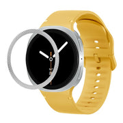 For Samsung Galaxy Watch8 40mm Rhombic Texture Bezel and Solid Color Stitched Silicone Watch Band(Official Yellow Silver)