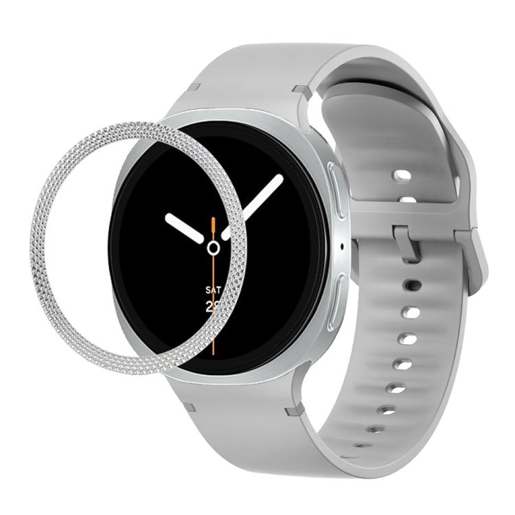 For Samsung Galaxy Watch8 40mm Rhombic Texture Bezel and Solid Color Stitched Silicone Watch Band(Gray Silver)