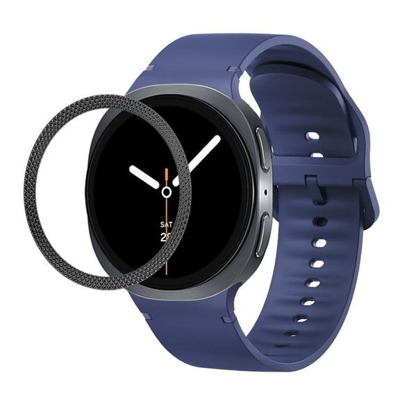 For Samsung Galaxy Watch8 40mm Rhombic Texture Bezel and Solid Color Stitched Silicone Watch Band(Midnight Blue Black)