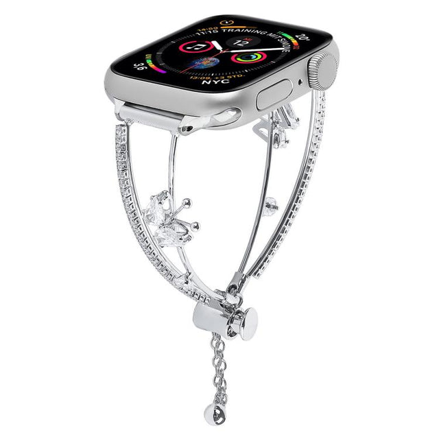 For Apple Watch 46mm / 49mm / 45mm / 44mm Copper-Inlaid Butterfly Zircon Bracelet Watch Band(Siver)