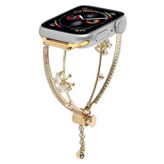 For Apple Watch 46mm / 49mm / 45mm / 44mm Copper-Inlaid Butterfly Zircon Bracelet Watch Band(Gold)