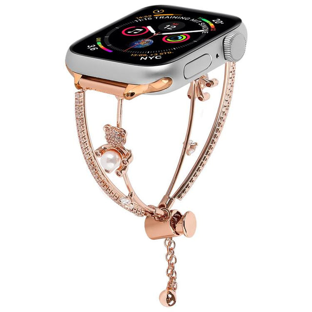 For Apple Watch 42mm / 41mm / 40mm / 38mm Copper-Inlaid Bear Zircon Bracelet Watch Band(Rose Gold)