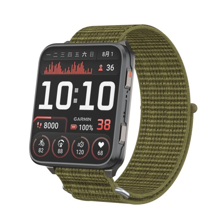 For Garmin Venu X1 Two Section Metal Ring Nylon Hook and Loop Fastener Watch Band(Olive)