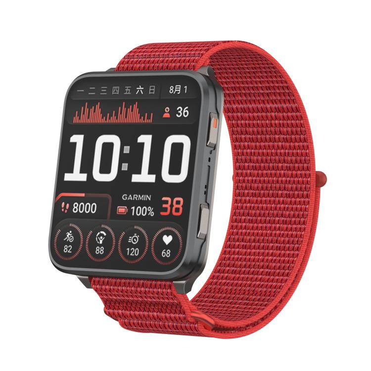 For Garmin Venu X1 Two Section Metal Ring Nylon Hook and Loop Fastener Watch Band(Red)