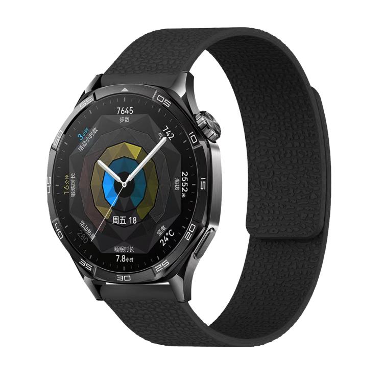 18mm Lychee Texture Soft Magnetic Silicone Watch Band(Black)