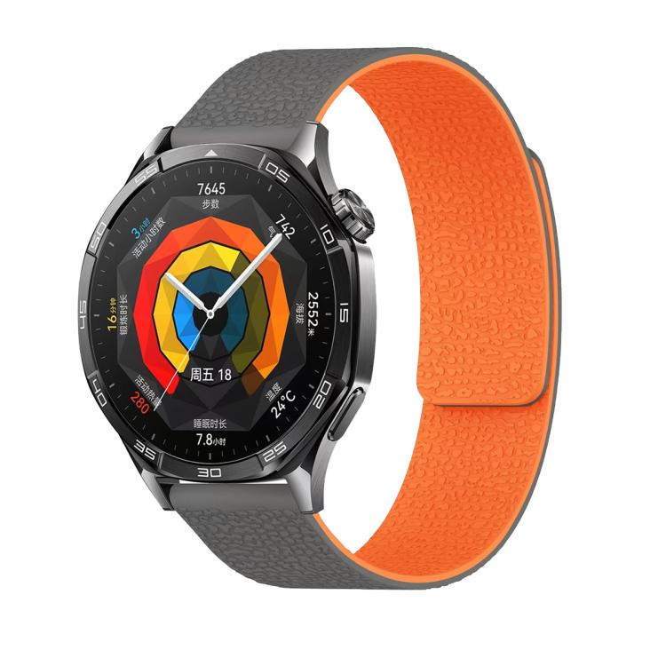 18mm Lychee Texture Soft Magnetic Silicone Watch Band(Gray Orange)