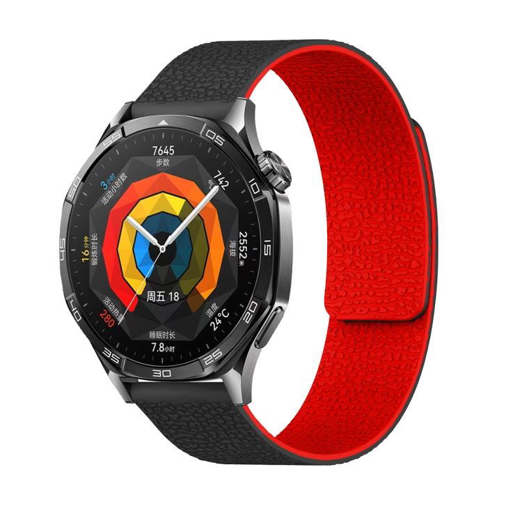 20mm Lychee Texture Soft Magnetic Silicone Watch Band(Black Red)