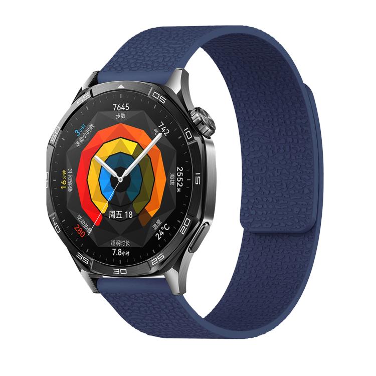 22mm Lychee Texture Soft Magnetic Silicone Watch Band(Dark Blue)