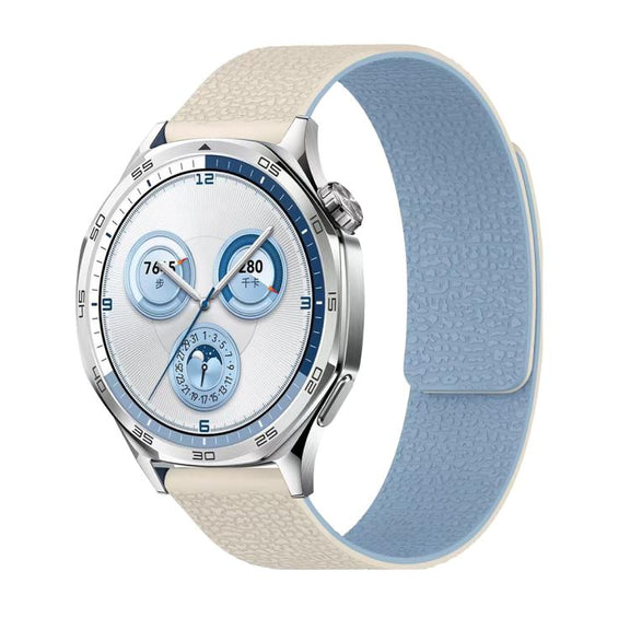 22mm Lychee Texture Soft Magnetic Silicone Watch Band(White Blue)