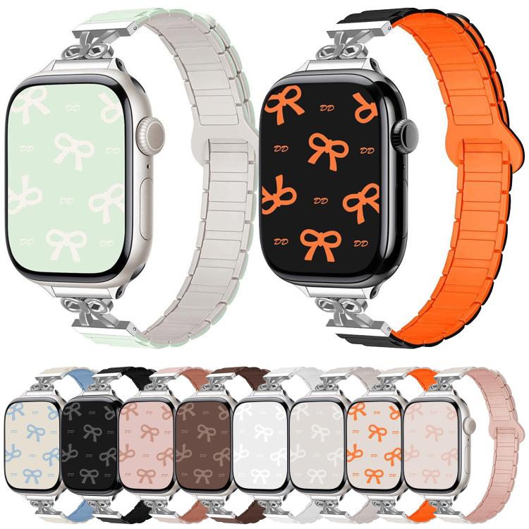 For Apple Watch 42mm / 41mm / 40mm / 38mm Bow Small Waist Magnetic Silicone Watch Band(Black)