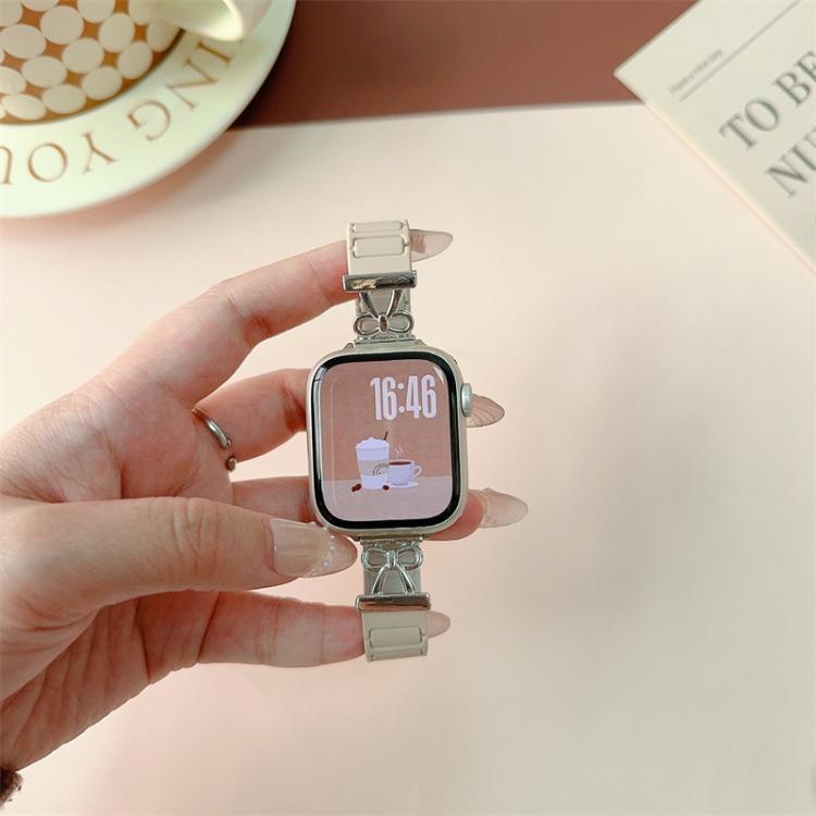 For Apple Watch 42mm / 41mm / 40mm / 38mm Bow Small Waist Magnetic Silicone Watch Band(Black)