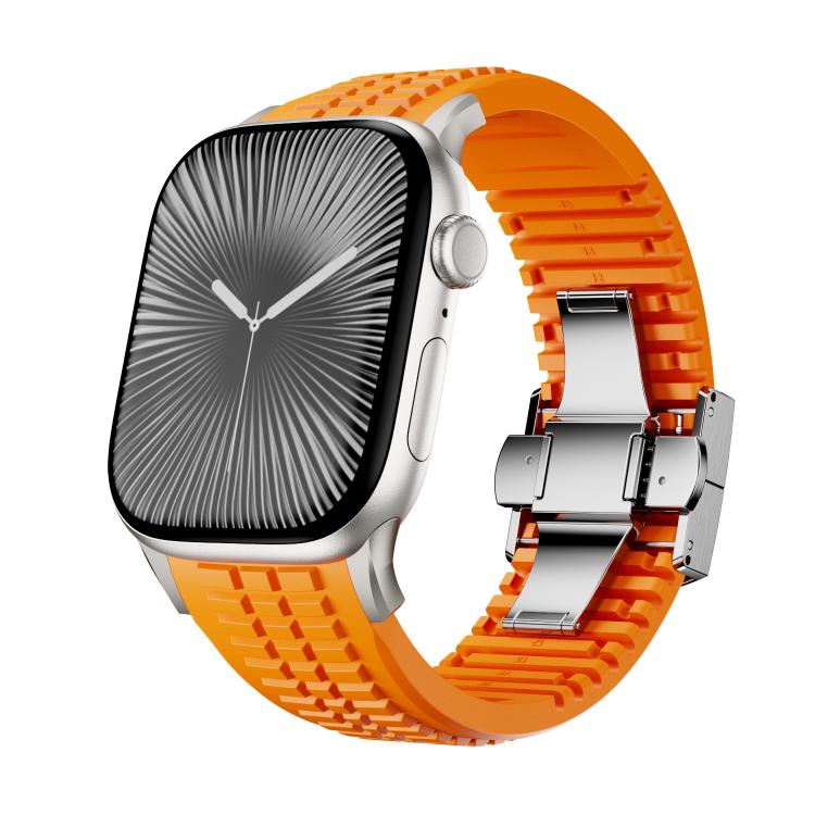 For Apple Watch 46mm / 49mm / 45mm / 44mm Knurled Texture Folding Buckle Silicone Watch Band(Titanium Orange)