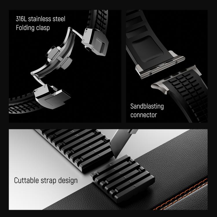 For Apple Watch 46mm / 49mm / 45mm / 44mm Knurled Texture Folding Buckle Silicone Watch Band(Titanium Orange)