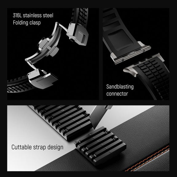 For Apple Watch 46mm / 49mm / 45mm / 44mm Knurled Texture Folding Buckle Silicone Watch Band(Titanium Orange)