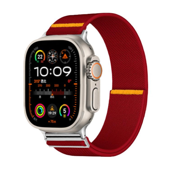 For Apple Watch 46mm / 49mm / 45mm / 44mm Adjustable Single Loop Elastic Nylon Watch Band(Red)