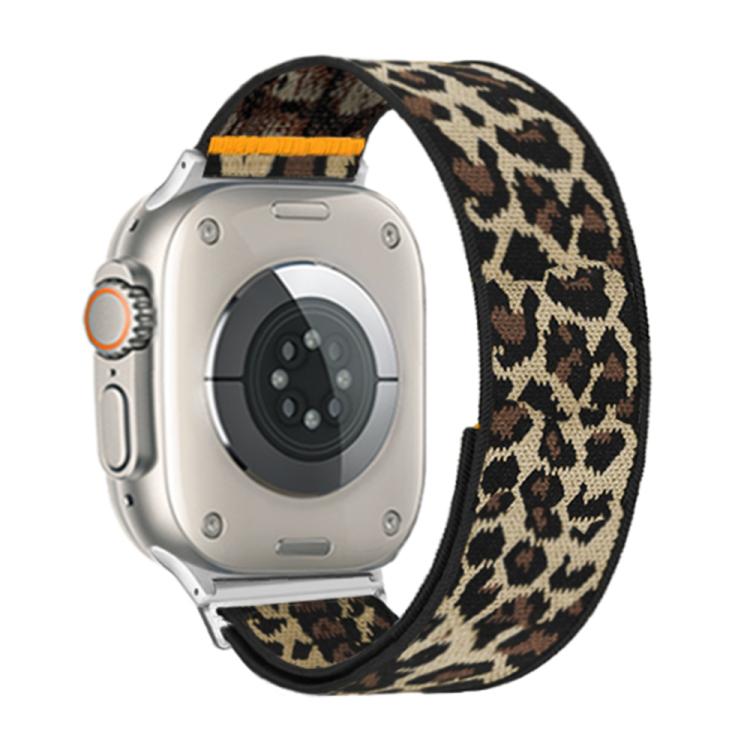 For Apple Watch 46mm / 49mm / 45mm / 44mm Adjustable Single Loop Elastic Nylon Watch Band(Leopard Print)