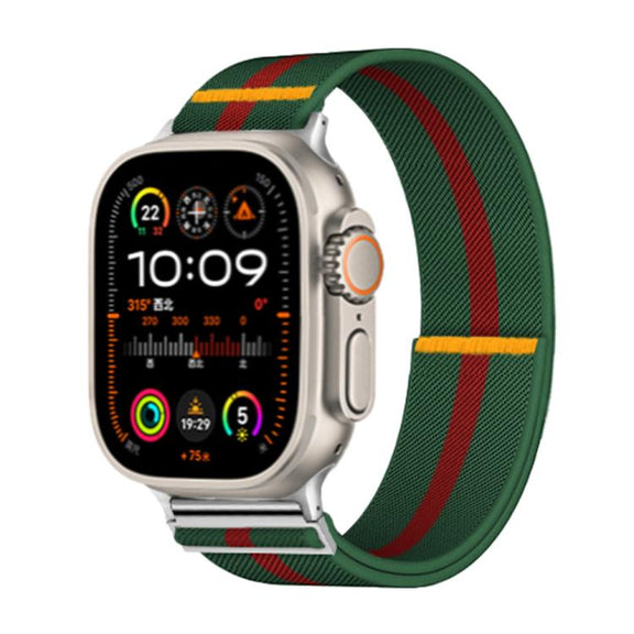 For Apple Watch 42mm / 41mm / 40mm / 38mm Adjustable Single Loop Elastic Nylon Watch Band(Green with Red)
