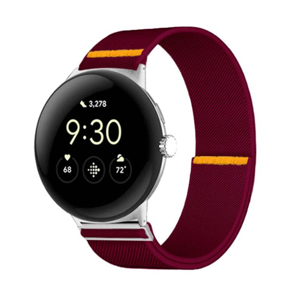 For Google Pixel Watch 3 45mm Adjustable Single Loop Elastic Nylon Watch Band(Wine Red)