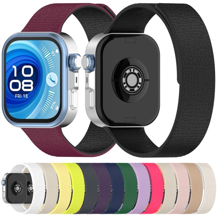 For Huawei Watch Fit4 / Fit4 Pro / Fit3 Lychee Texture Soft Magnetic Silicone Watch Band(Green)