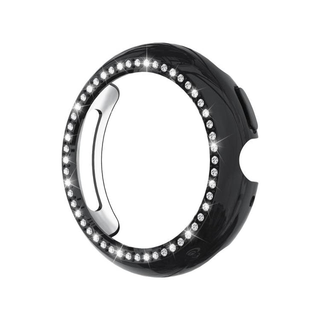 For Google Pixel Watch4 45mm Single Row Diamond Hollow PC Watch Protective Cover(Black)
