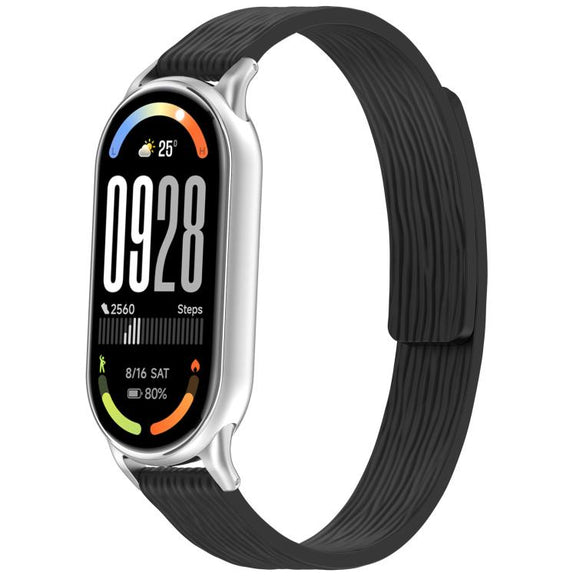 12mm Striped Soft Magnetic Silicone Watch Band(Black)