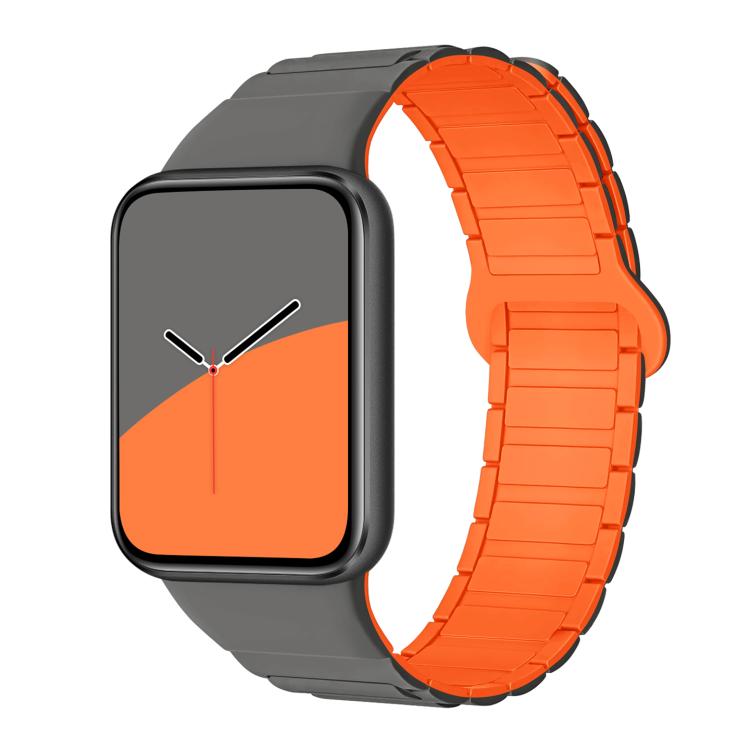 For Xiaomi Smart Band 9 Pro / Redmi Watch 5 Tri-Beads Magnetic Silicone Watch Band(Gray Orange)