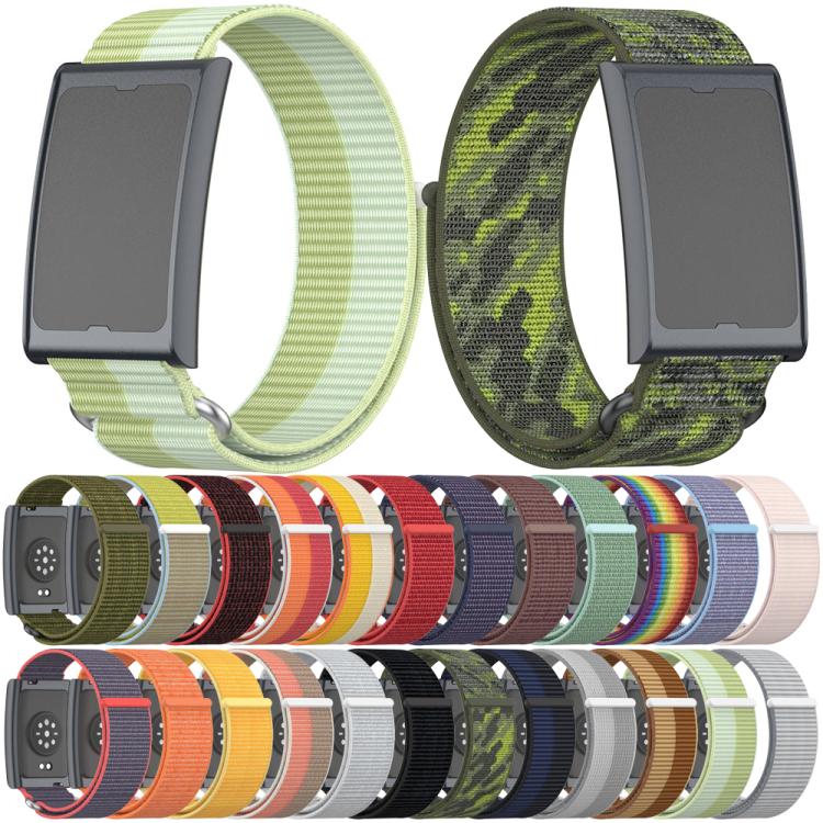 For Amazfit Helio Strap Metal Ring Two Sections Nylon Hook and Loop Fastener Watch Band(Pale Yellow)
