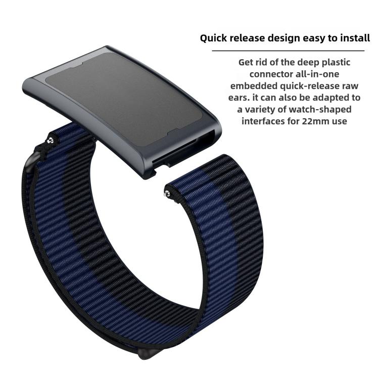 For Amazfit Helio Strap Metal Ring Two Sections Nylon Hook and Loop Fastener Watch Band(Indigo)