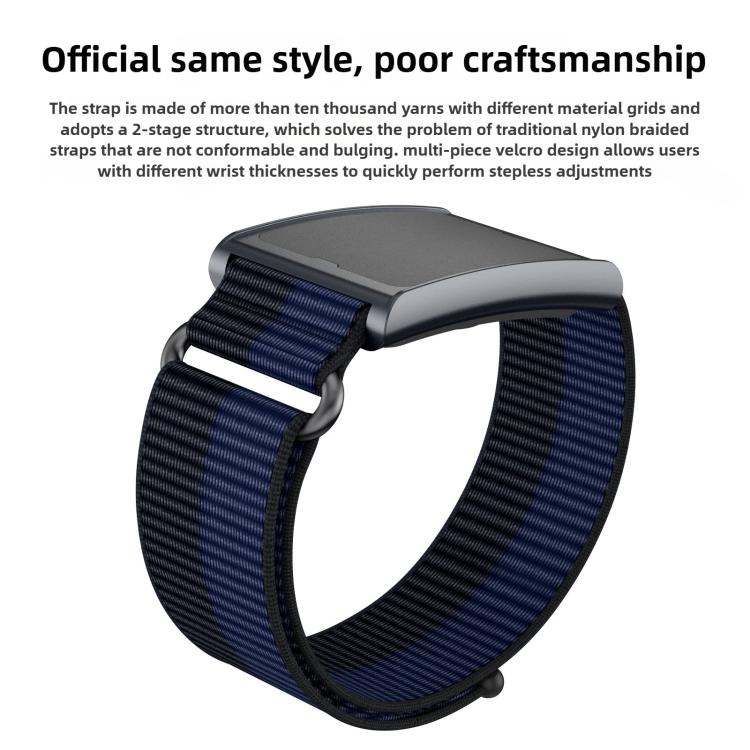 For Amazfit Helio Strap Metal Ring Two Sections Nylon Hook and Loop Fastener Watch Band(Smokey Purple)
