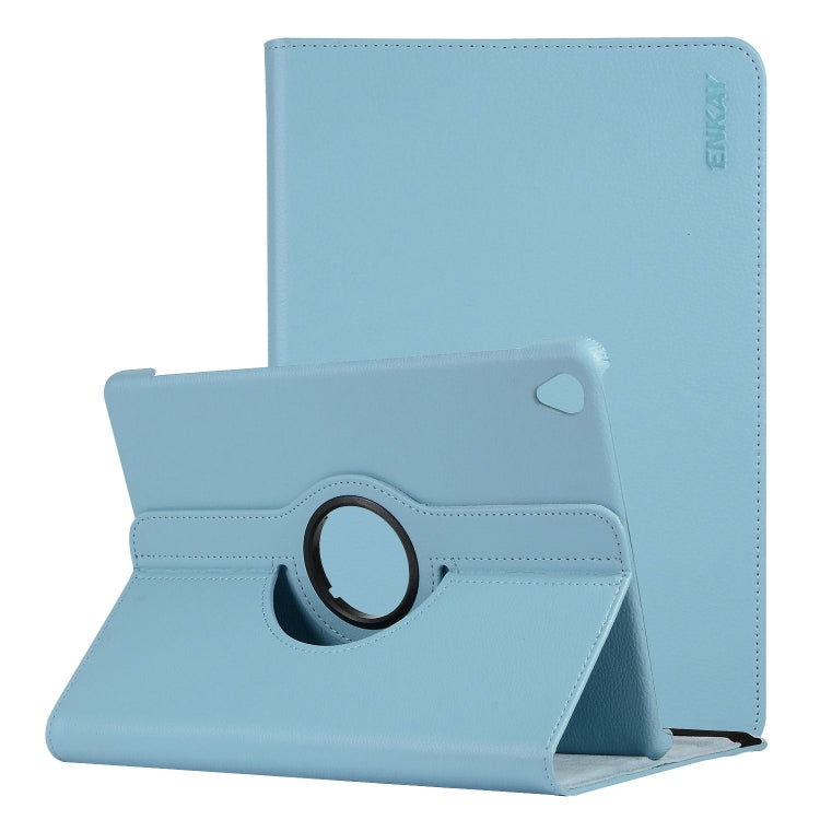 ENKAY 360 Degree Rotation Lichi Texture Leather Case with Holder for HUAWEI MediaPad M6 10.8 2019(Light Blue)