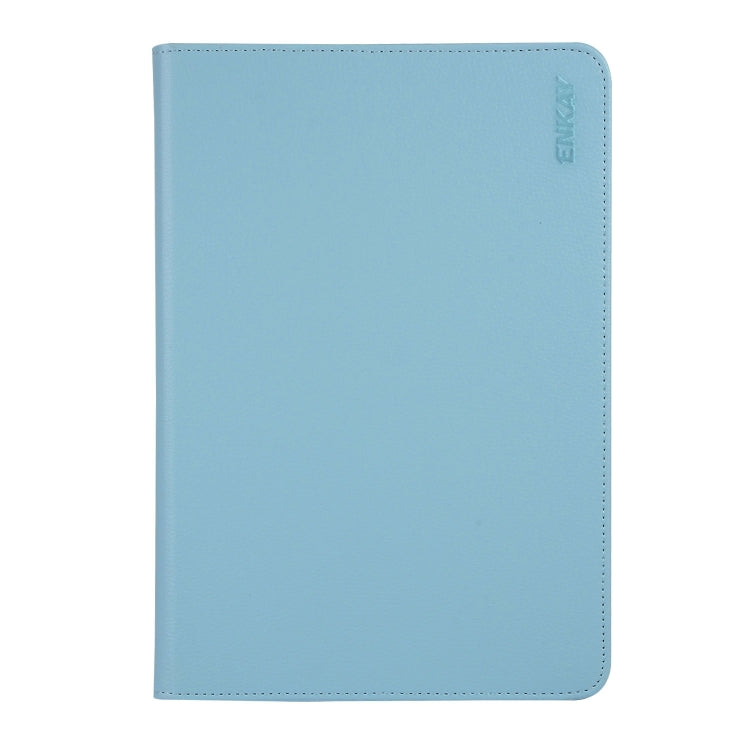 ENKAY 360 Degree Rotation Lichi Texture Leather Case with Holder for HUAWEI MediaPad M6 10.8 2019(Light Blue)