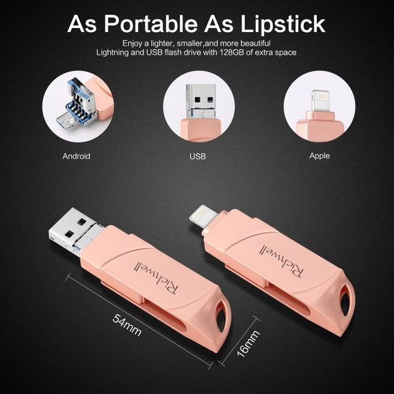 Richwell DXZ66 USB Flash Disk 16G 3 in 1 Micro USB + 8 Pin + USB 3.0 Compatible IPhone & IOS(Black)
