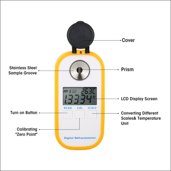 DR301 Digital Honey Refractometer Measuring Sugar Content Meter Range 090 Brix Refractometer Baume Honey Water Concentration Tool