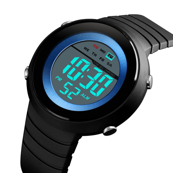 SKMEI 1497 Fashion Simple Backlight Single Display Electronic Watch Timing Alarm Watch(Blue White)