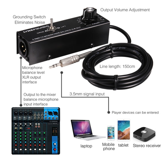 B012 Professional Stereo Signal Converted to Microphone Balanced Signal Output