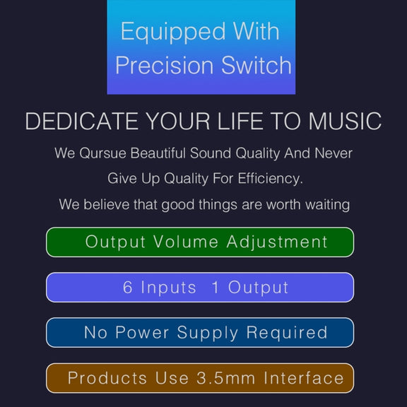 B017 6 Input 1 Output Audio Signal Selection Switcher Output Volume Adjustment Control 3.5mm Interface