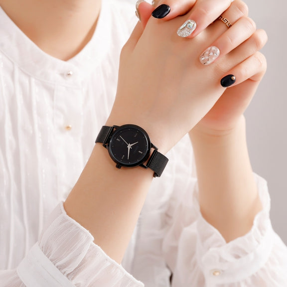 SKMEI 1528 Simple Fashion Lady Watch Casual Netting Scale(Black)