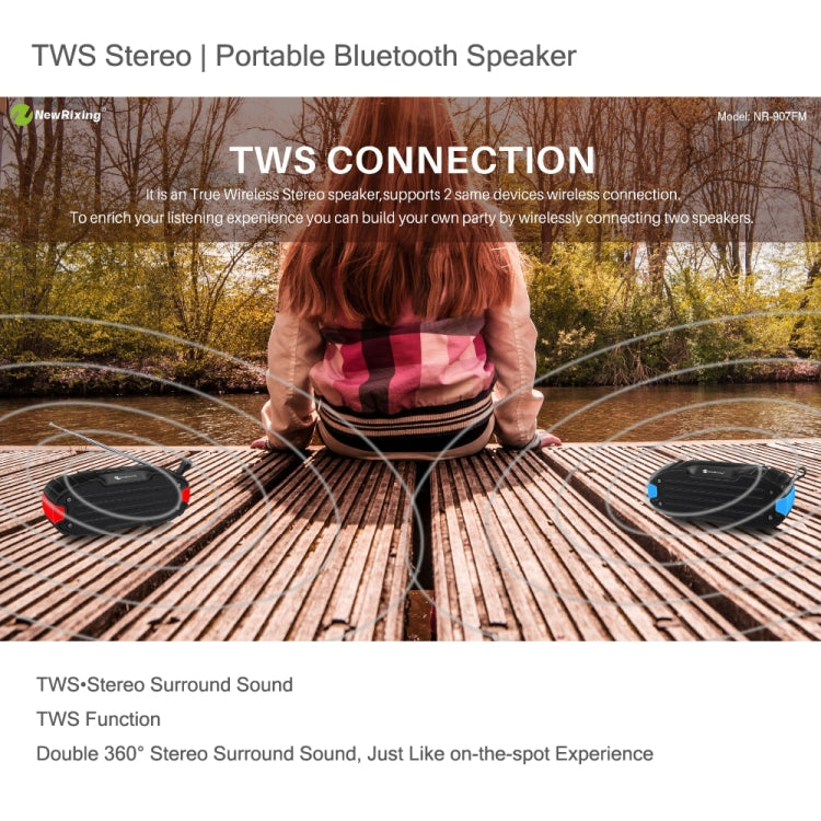 New Rixing NR907 Portable Stereo Surround Soundbar Bluetooth Speaker with Microphone, Support TF Card FM(Black)