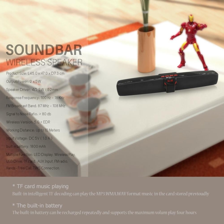 New Rixing NR7017 TWS Portable 10W Stereo Surround Soundbar Bluetooth Speaker with Microphone(Blue)