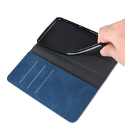 For OnePlus 7T Retro-skin Business Magnetic Suction Leather Case with Purse-Bracket-Chuck(Dark Blue)