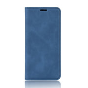 For OnePlus 7T Retro-skin Business Magnetic Suction Leather Case with Purse-Bracket-Chuck(Dark Blue)