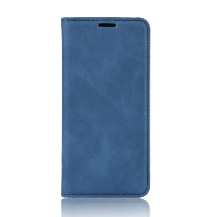 For OnePlus 7T Retro-skin Business Magnetic Suction Leather Case with Purse-Bracket-Chuck(Dark Blue)