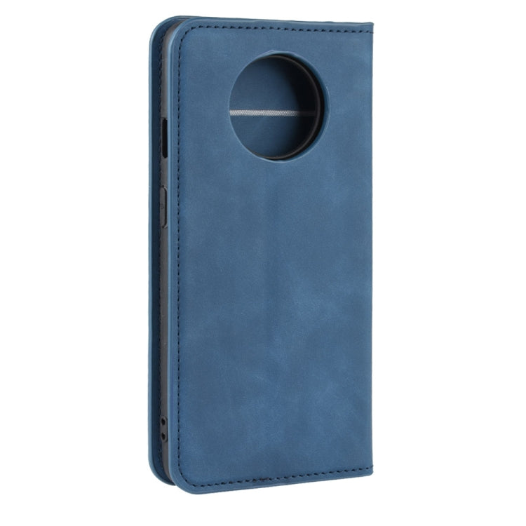 For OnePlus 7T Retro-skin Business Magnetic Suction Leather Case with Purse-Bracket-Chuck(Dark Blue)