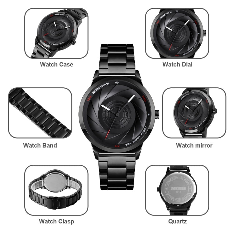 Skmei 9210 Fashion Trend Mens Business Wristwatch Simple Three-Dimensional Surface Water-resistant Gold Quartz Watch Man(Silver Black)